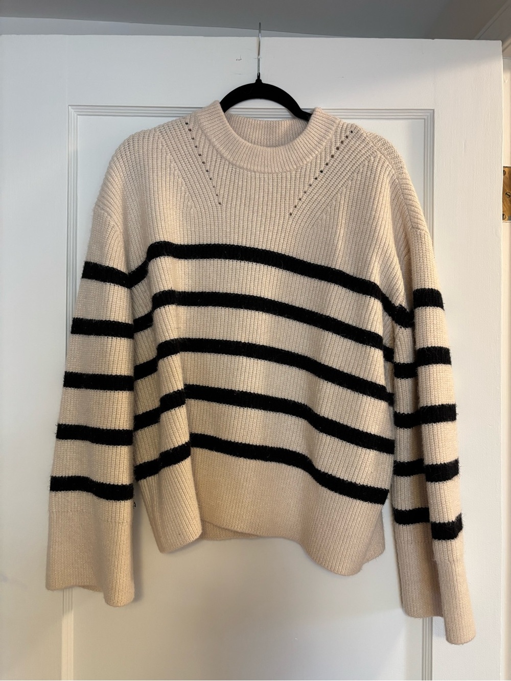 Zara Cream & Black Striped Crewneck Sweater